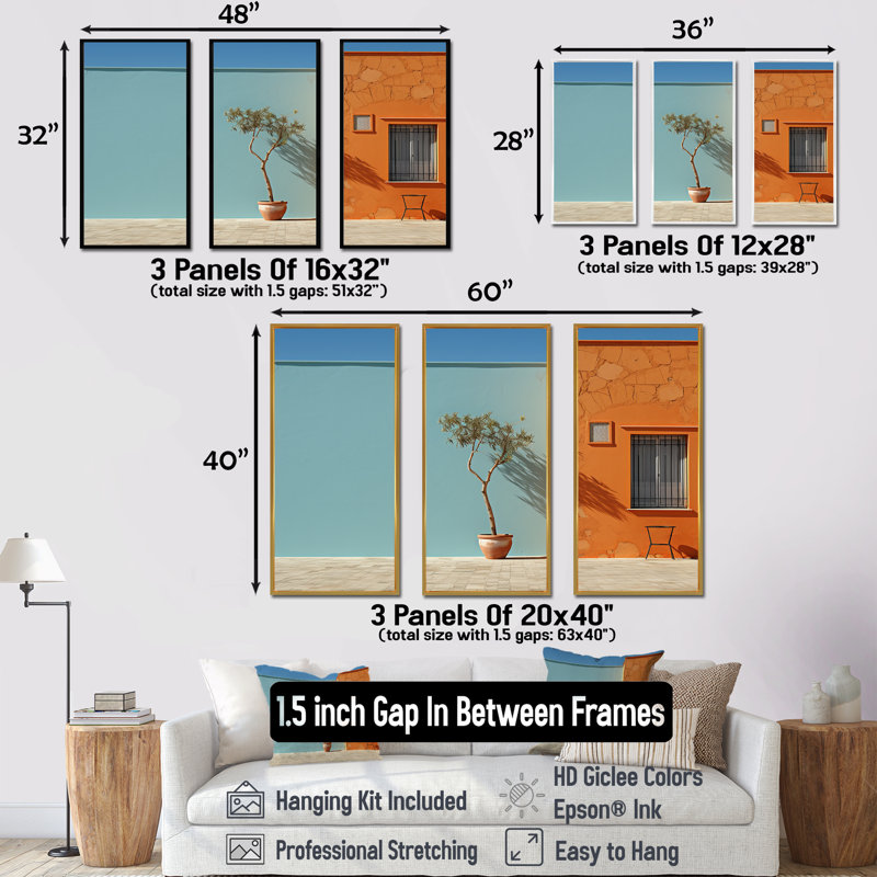 Ensemble de salon mural Minimalisme, Cadre naturel flottant, H 32 po x l 48 po x P 1 po