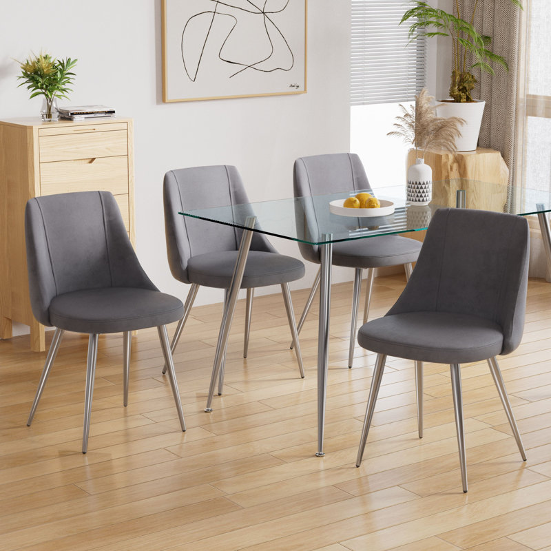 Bridgnorth Modern Simple Velvet Dining Chairs With Legs (Set Of 4), Silver, Dark Gray
