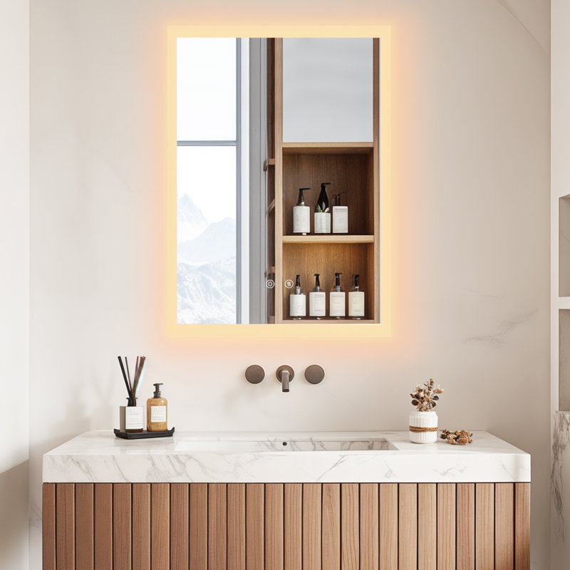 Led Bathroom Mirror With Backlit, 3 Colors Temperature & Dimmable Brightness Light Anti-fog Tempered Glass Bathroom Vanity Mirror