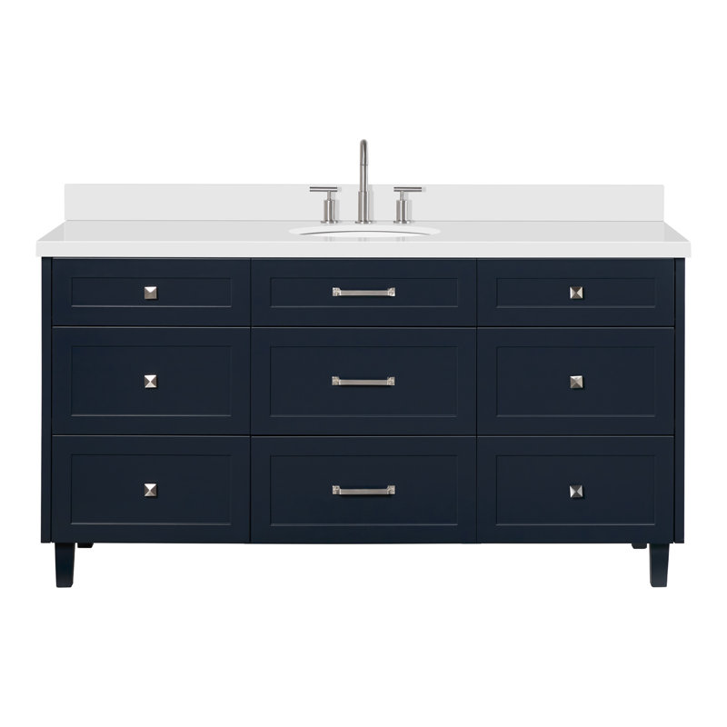 Ariel Monrow 67 Inch Single Oval Sink Bathroom Vanity With Pure White Quartz Countertop, White