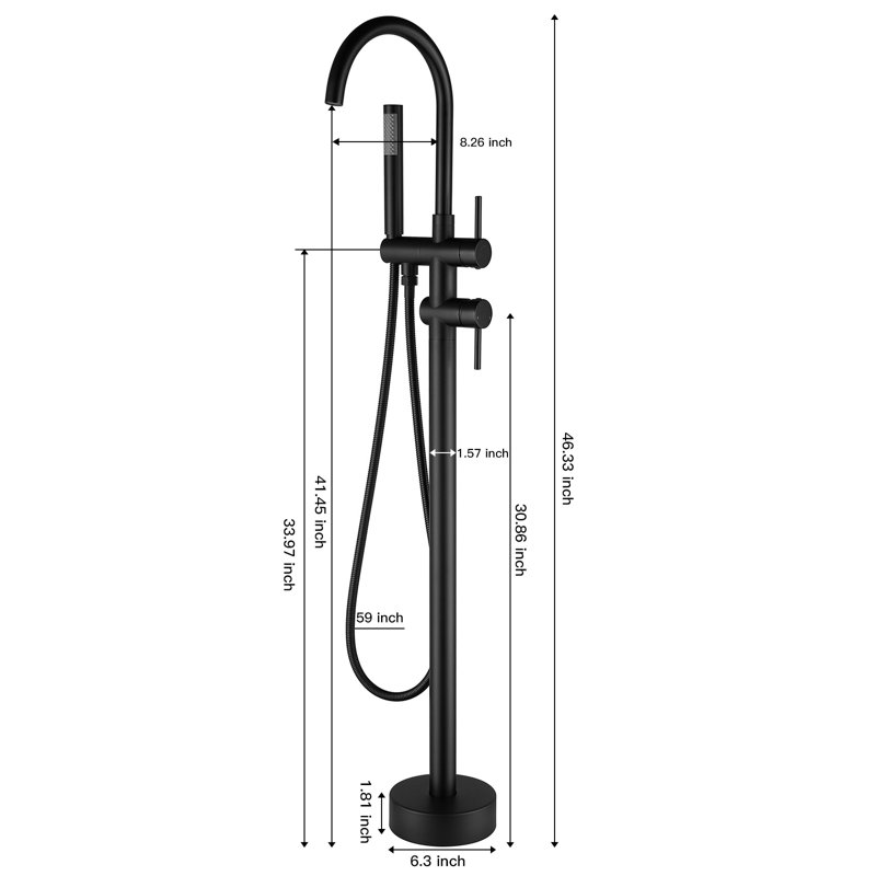 Single Handle Floor Mount Freestanding Tub Faucet Bathtub Filler With Hand Shower, Matte Black