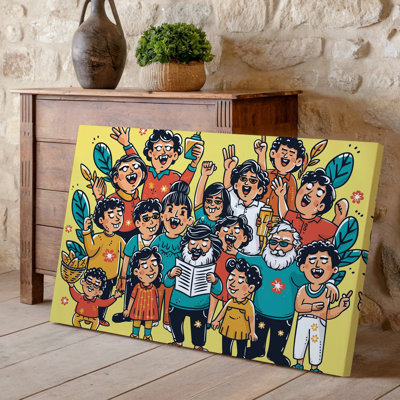 Reproduction d'art sur toile, "Illustration dynamique et ludique" mettant en vedette un groupe diversifié d'art de personnages engagés dans diverses activités