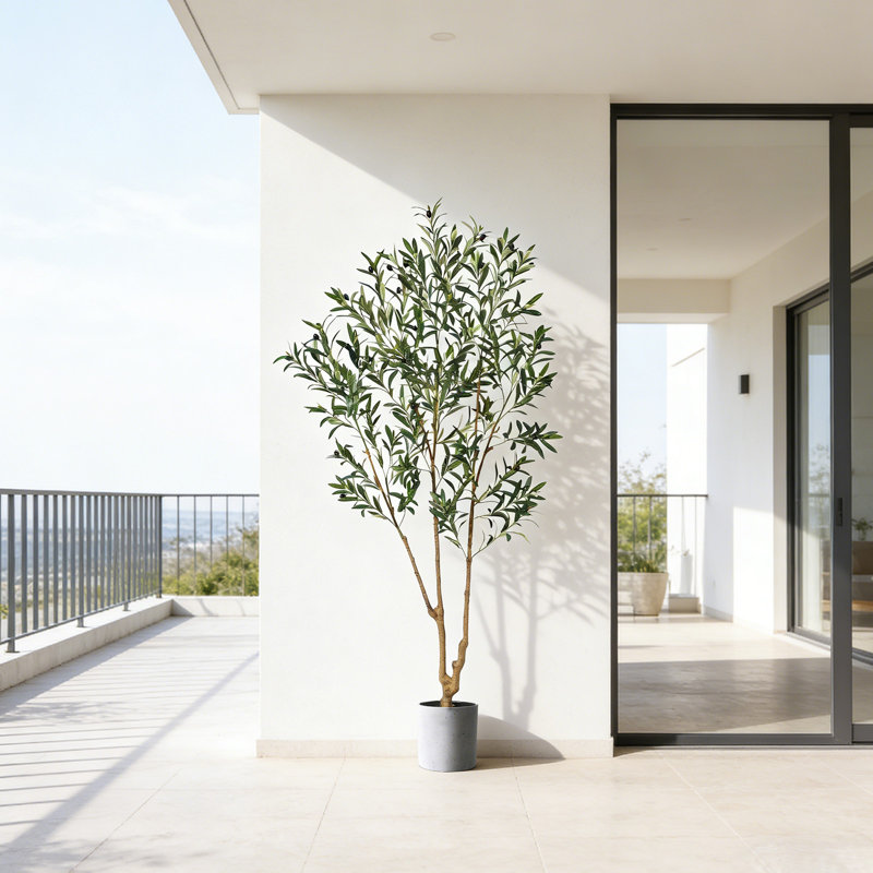 Arbre d'olivier artificiel 6 pi avec jardinière et panier tissé pour la maison