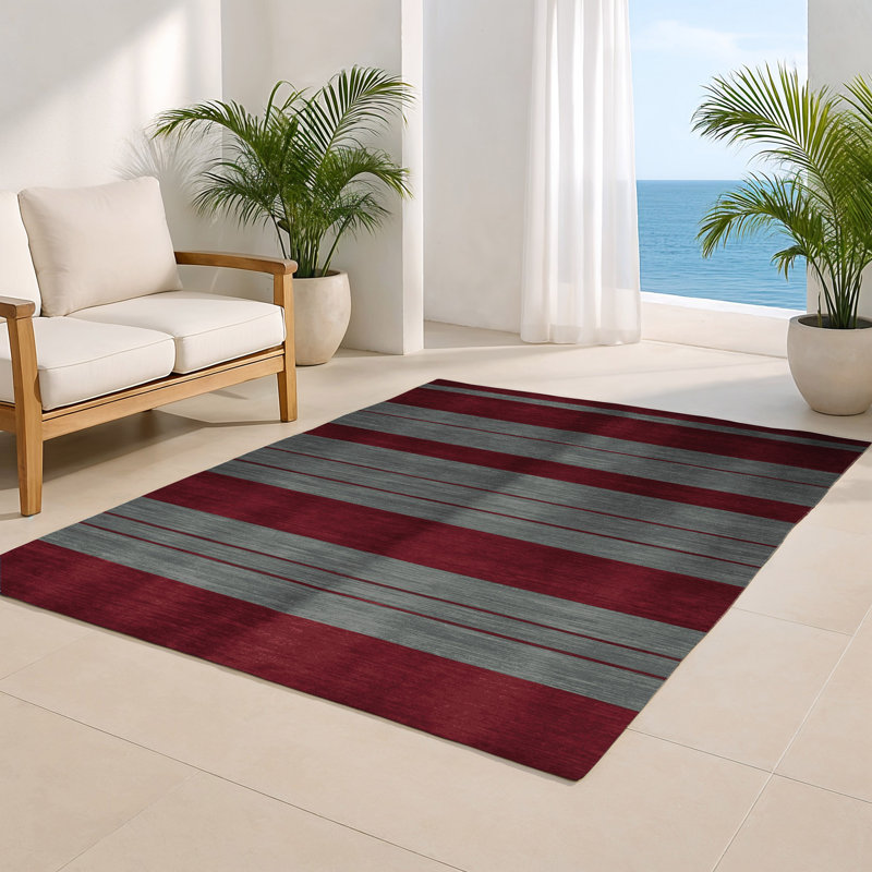Tapis intérieur / extérieur rouge HorizontalStripes, Rectangulaire 2 pi x 3 pi