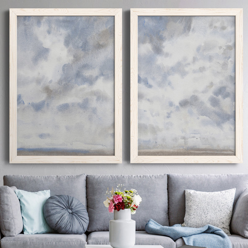 Toile encadrée de qualité supérieure bleu ciel III - prête à être accrochée, Toile avec cadre blanc