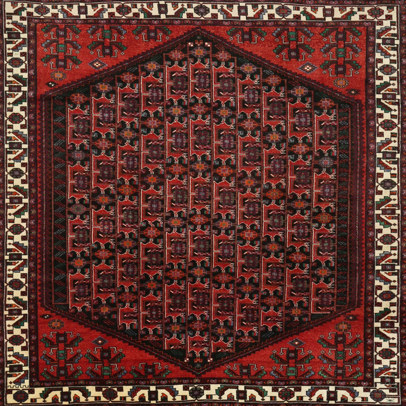 Tapis rouge à motif sud-ouest, Carré 3 pi