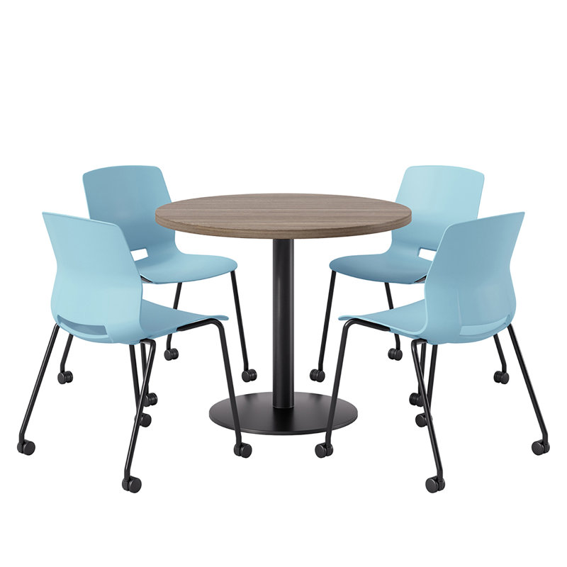 Ensemble repas pour quatre personnes, Teck studio, Bleu et noir, H 41 po x L 36 po x l 36 po