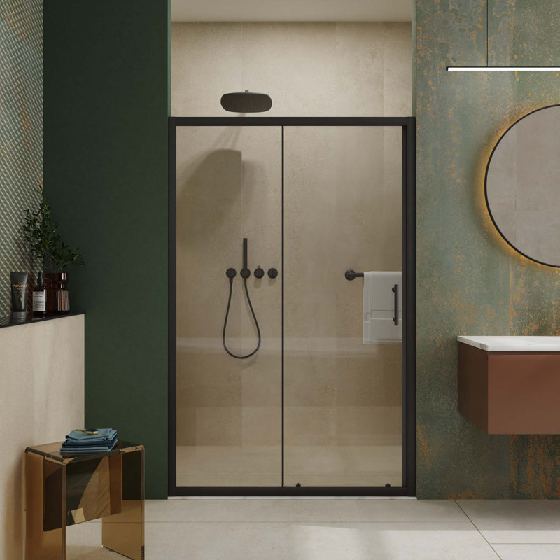 Single Sliding Shower Door,Thick Clear Tempered Glass Shower Door With Stainless Steel Handle