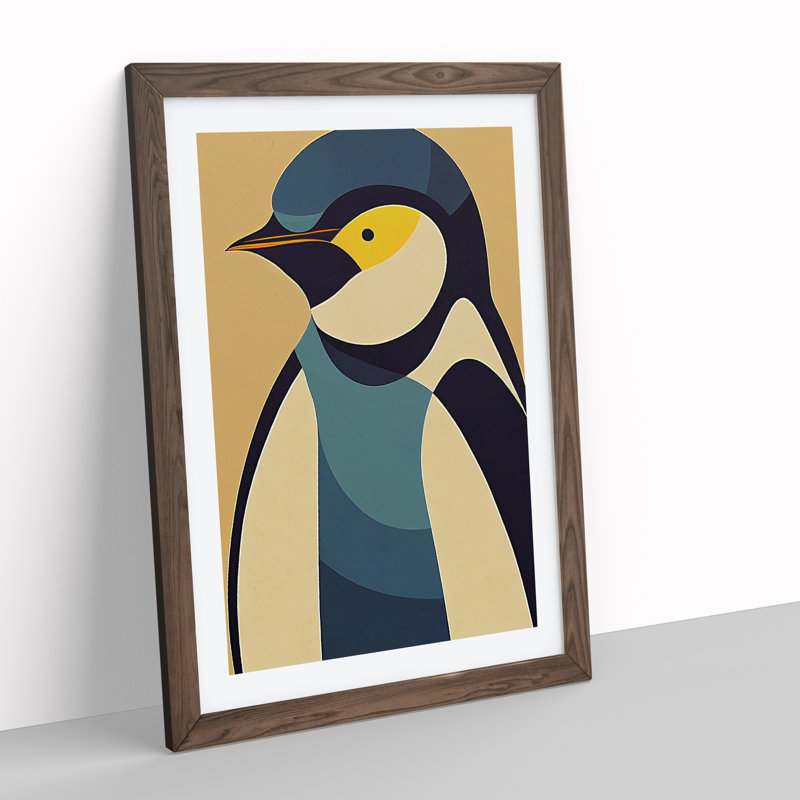 Penguin In Abstract No.1 - Wall Art, 48cm H x 36cm W, Walnut Picture Frame, White