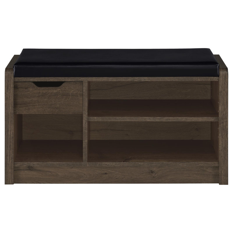 Smoked Oak Open Shelf Storage Bench, Oak