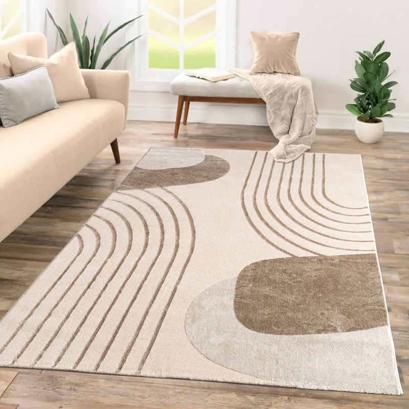 Modern Area Rug for Living Room with Geometric Boho Pattern, Rectangle 3'11" x 5'3"
