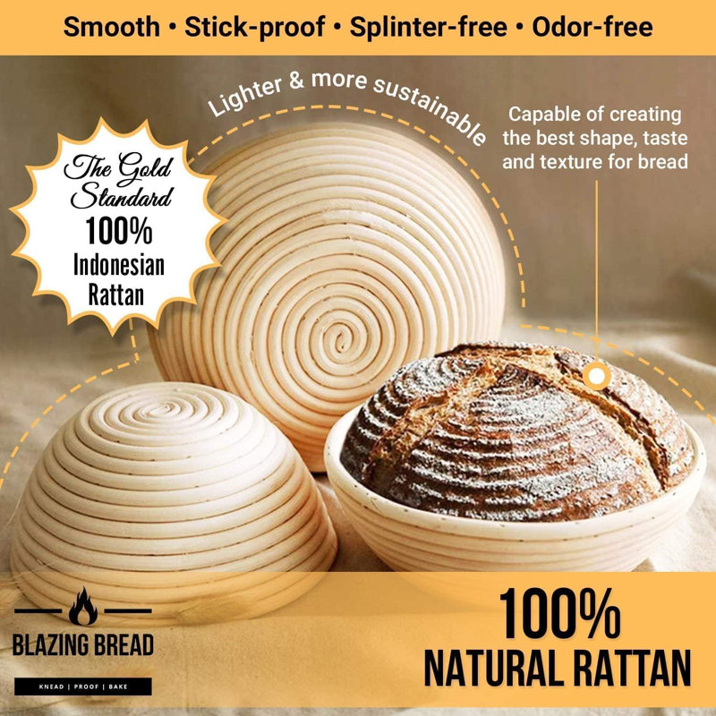Banneton Bread Proofing Basket Set - 2X Round 9 Inch Baskets Sourdough Bread Baking Supplies Sour Dough Scoring Tool - Proofing Bowls For Sourdough Bread Making Tools