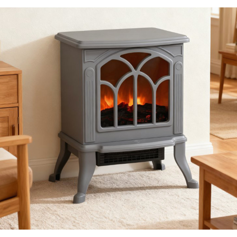 Foyer électrique chic avec une flamme réaliste et un style rétro pour un intérieur douillet et branché, Gris