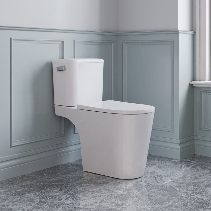 Two-Piece Elongated Toilet In White With Soft-Close Lid, 1.6 GPF Flush, Compatible With Macerator Pump (Toilet Only)