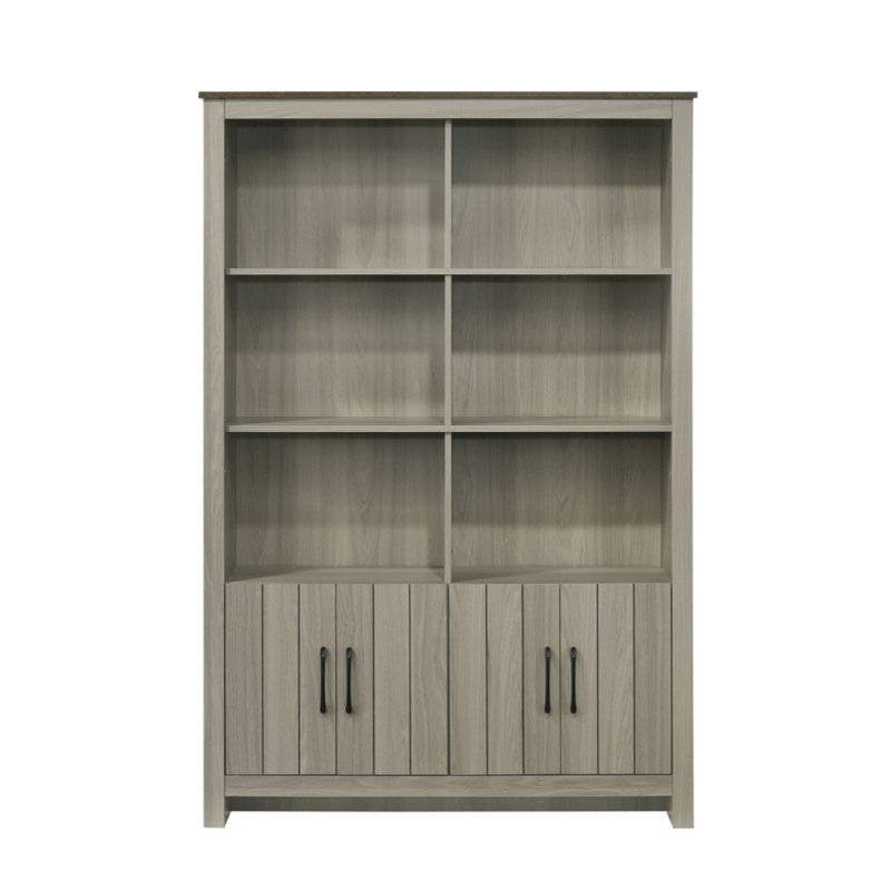 Nilda 47" Gray Oak Bookcase Shelf With Cabinet Doors