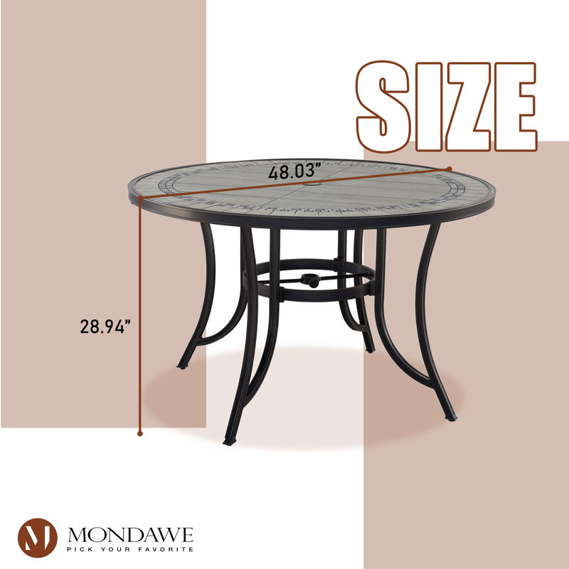 48'' Round Cast Aluminum Tile-Top Outdoor Dining Table with 2.3'' Umbrella Hole