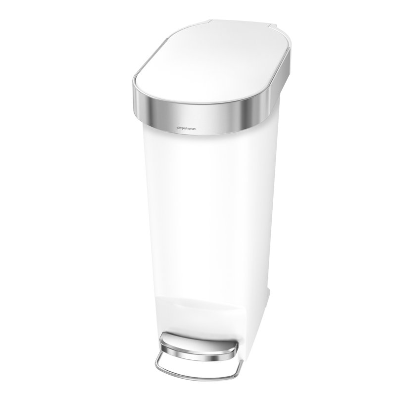 White Plastic 10.6 Gallon Slim Kitchen Step Trash Can