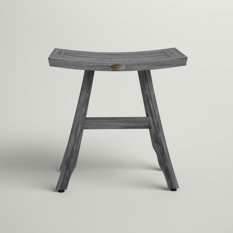 Banc de douche en bois massif Damietta, H 18 po x l 12 po x P 18 po, Gris