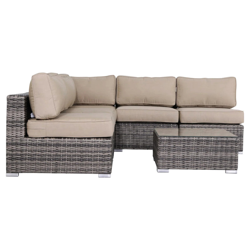 Patio avec dossiers ergonomiques, 5 coussins de siège épais et plateau en verre trempé