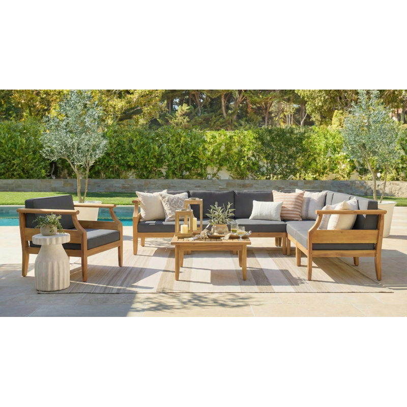 Ensemble de conversation modulaire en bois d'acacia 5 places avec fauteuil club Oundle
