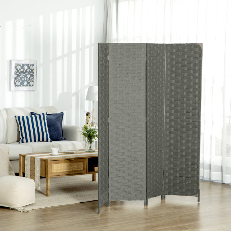159.5cm W x 169.5cm H 4 - Panel Solid Wood Folding Room Divider, Grey
