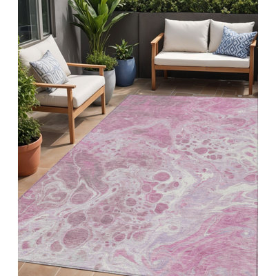 Tapis intérieur lavable abstrait rose et ivoire 5 pi x 8 pi Fagundes