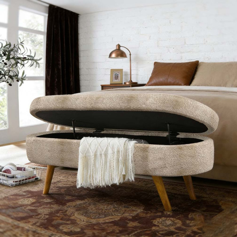 Ottoman Oval Storage Bench, Brown