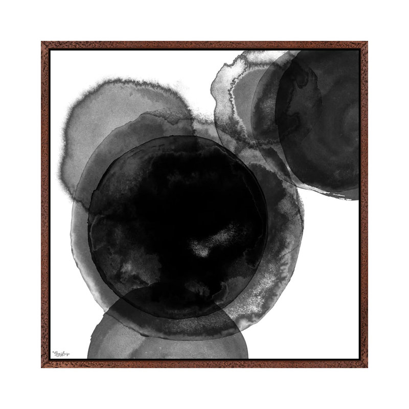 Black Circle Abstract II by Gigi Louise - Painting on Canvas, 66.04cm H x 66.04cm W x 3.81cm D, Brown Framed