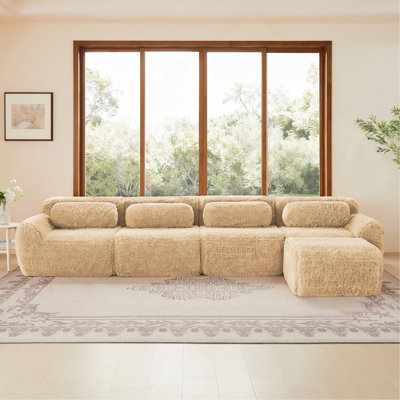 L-shaped Soft And Fluffy Plush Fabric,Modular Sectional Sofa Couches,32D High Density Sponge Bottom Anti-Slip Design,Free Combination Buckle Connection,No Assembly Required,For Bedroom,Light Khaki
