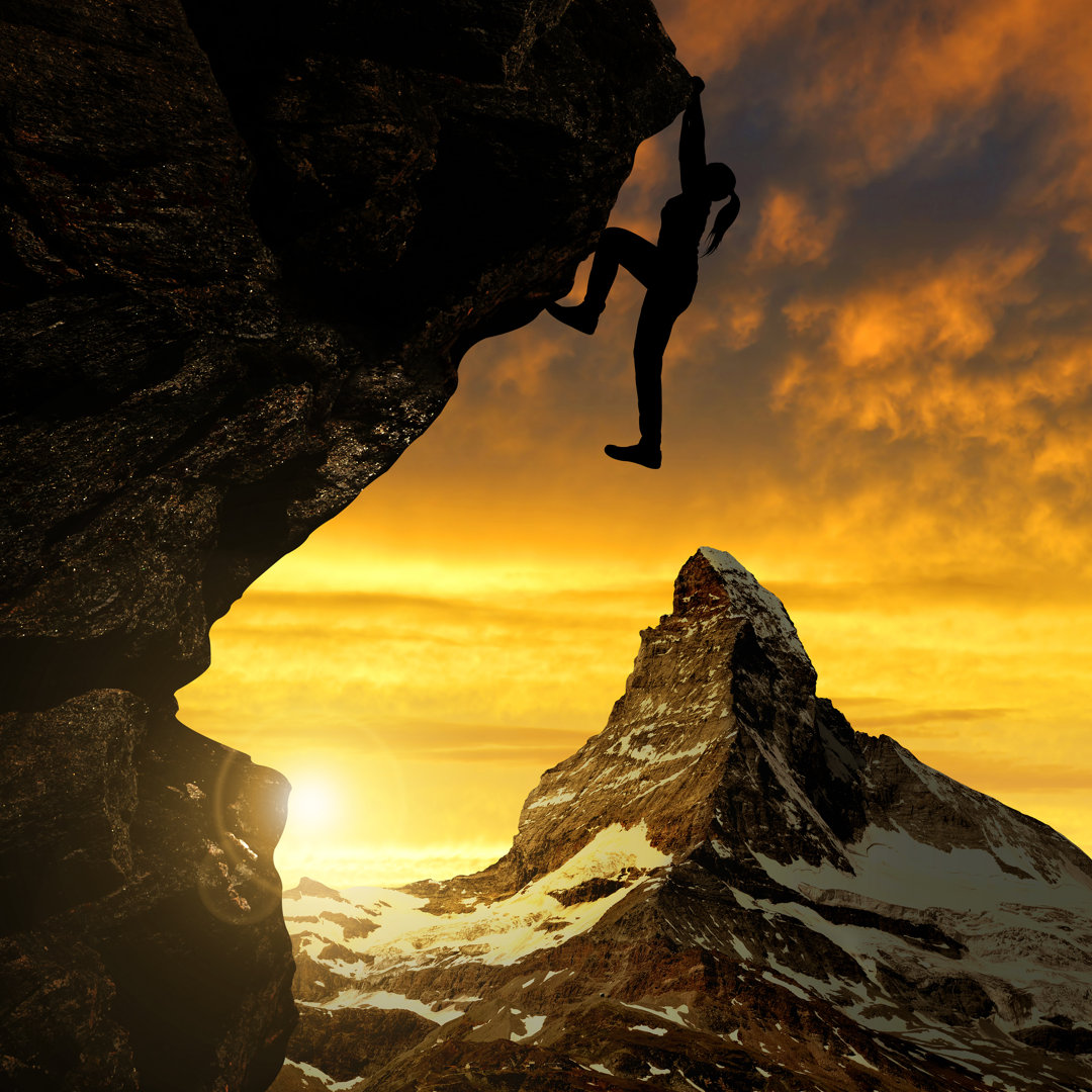 Stemple Girl Climbing On Rock - Wrapped Canvas Photograph