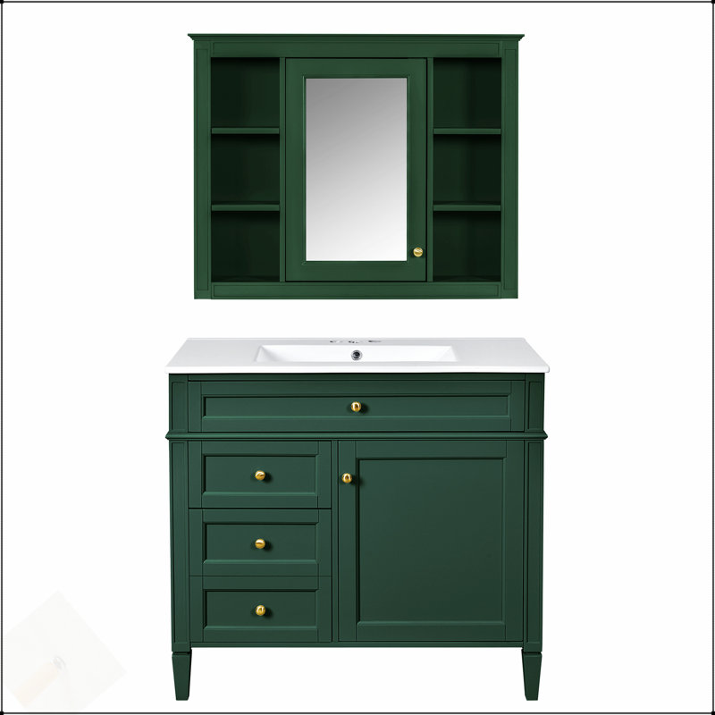 Meuble-lavabo moderne de 36 pouces avec armoire à pharmacie, portes à fermeture douce et 4 tiroirs pour un rangement efficace