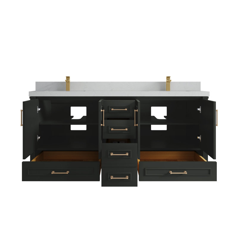 Aberdeen 72'' Double Bathroom Vanity with Top, Carrara Quartz, Blacktop