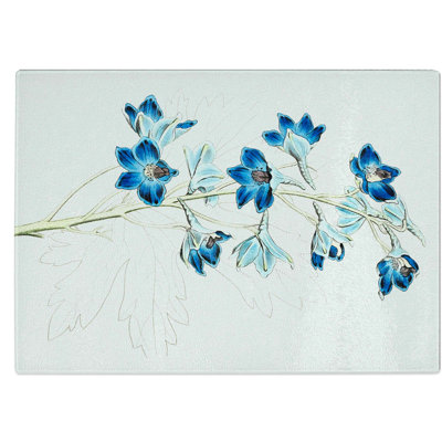 Tempered Glass Larkspur Flowers Chopping Board
