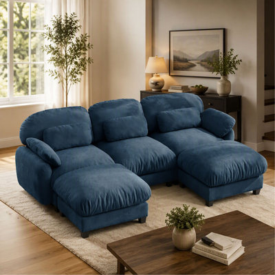 3-Seater U-Shaped Cloud Feel Sofa Set with 2 Removable Ottomans, Soft Chenille Modular Couch with Wide Deep Seat Free Combination, for Large Living Room