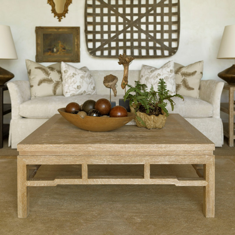 Modern Ming Solid Wood Coffee Table, Limewash, 16.25" H x 42" L x 42" W