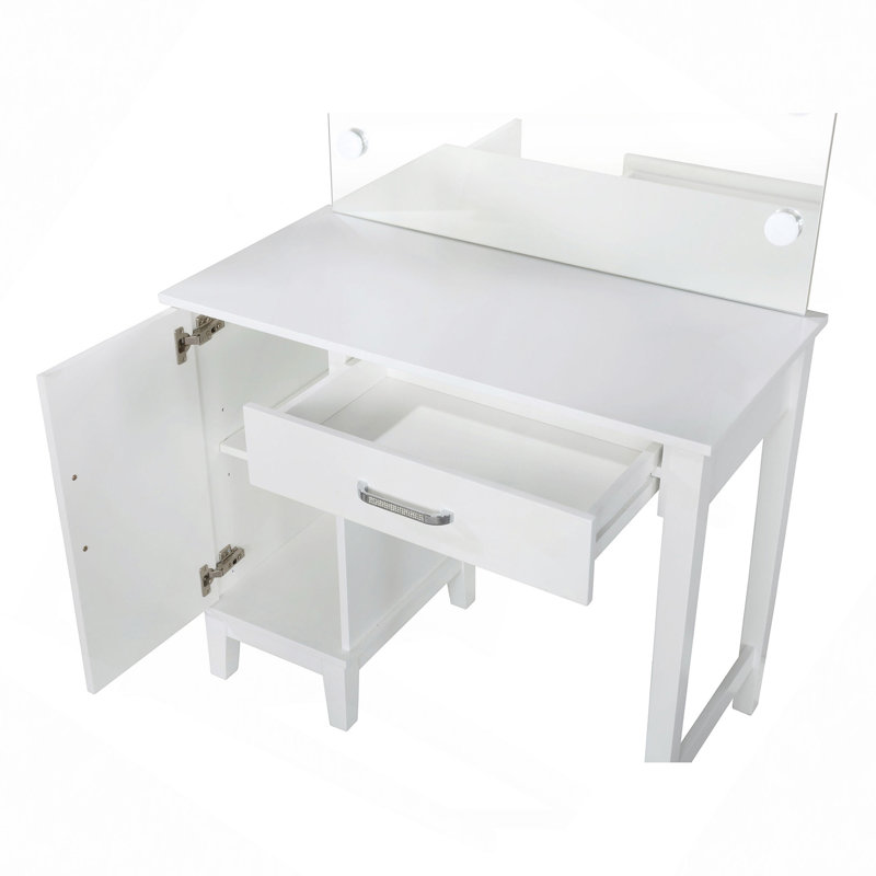 Elijah White And Dark Grey Vanity Set With Lighting And Stool