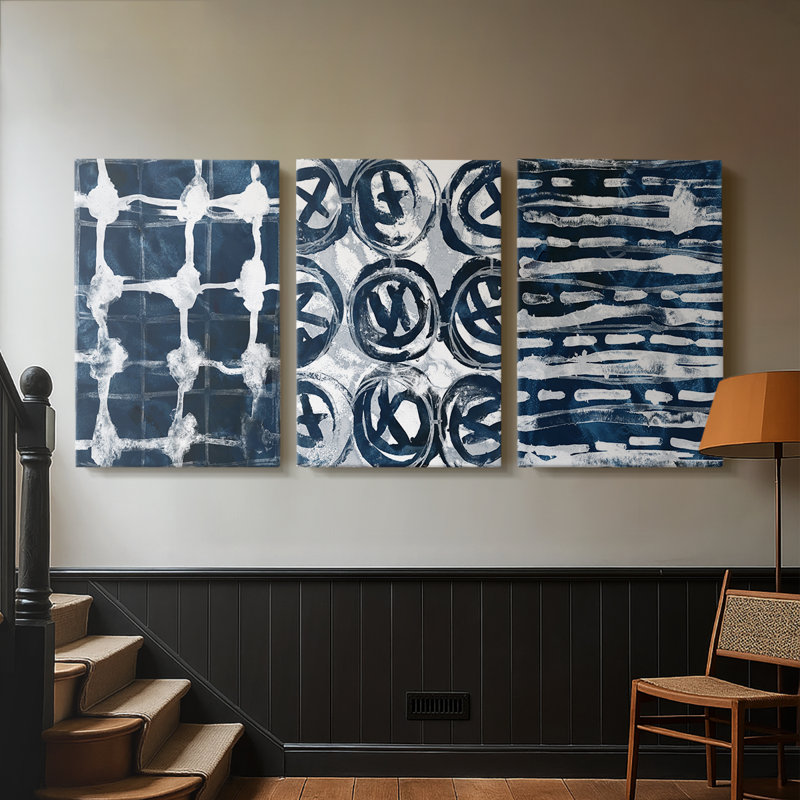 Indigo Memory I - Toile tendue avec châssis sur mesure - 3 pièces, H 36 po x l 72 po