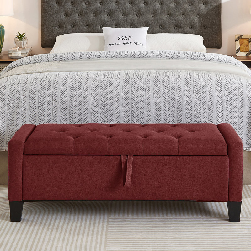 45"W Upholstered Mid-Century Modern Lift-Top Ottoman, Red