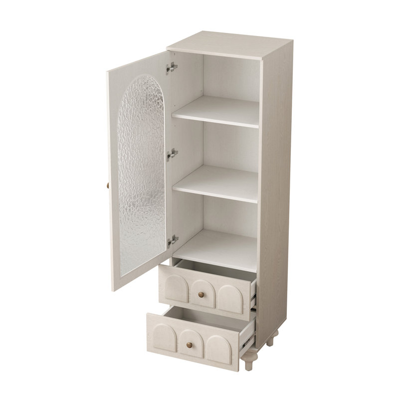 Tall Storage Cabinet Display Cabinet With Tempered Glass Door, Two Drawers And An Adjustable Shelf Spacious Storage Solutions, For Living Room, Bedroom, Kitchen And Office