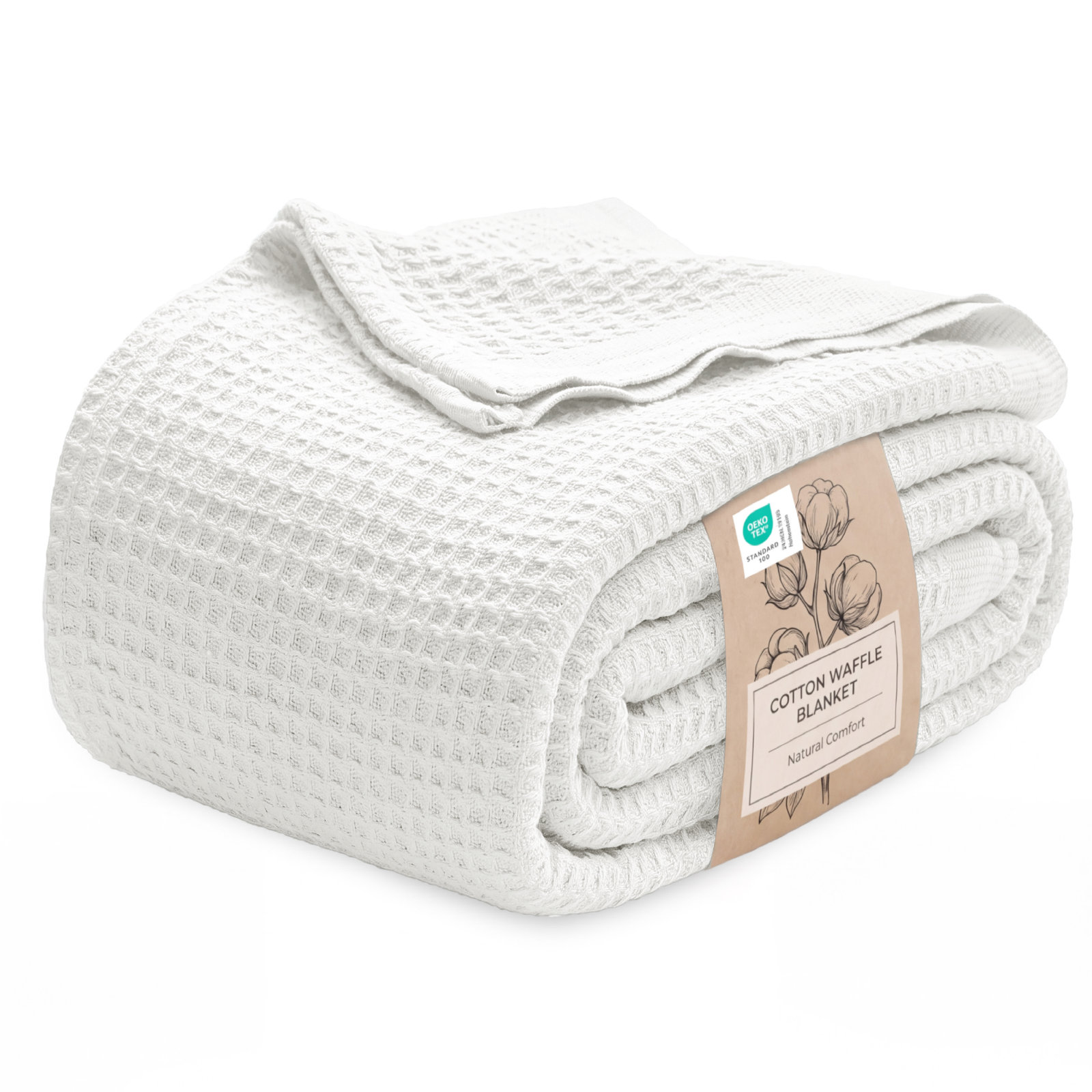 Bedsure Cotton Waffle Weave Throw Blanket, White, King