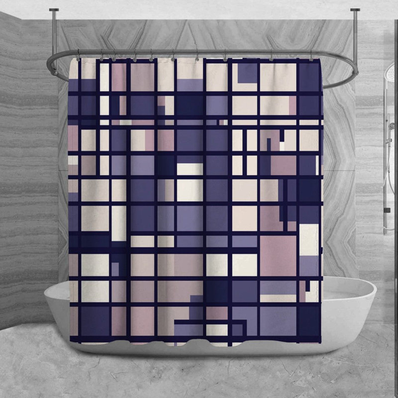 Kryslin Shower Curtain Pattern Bath Mat Bathroom Decor Navy/Purple, H 73 po x l 70 po