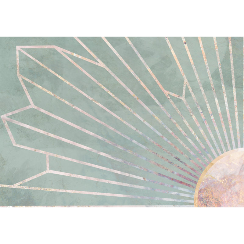 Gold geometric sun rays mural, 50.8 cm H x 76.2 cm W