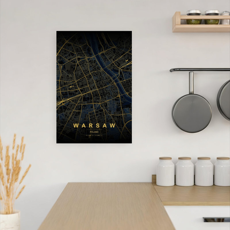 Art mural abstrait de ville moderne de la ville de Varsovie, H 18 po x l 12 po