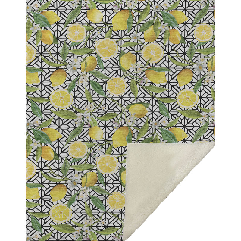Addison Machine Washable Sherpa Lemons Throw Blanket