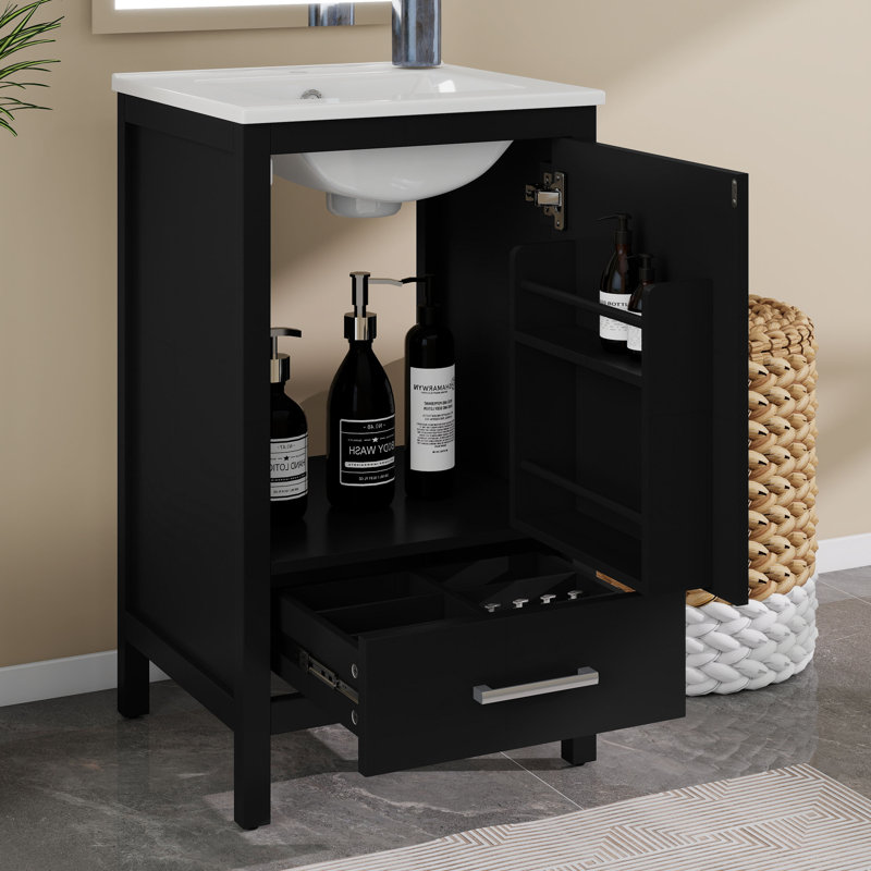 Meuble-lavabo de 20 po avec lavabo, ensemble de meuble-lavabo simple autoportant avec un tiroir et une tablette de rangement