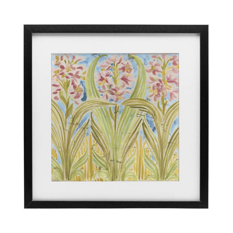 «Palau Tile Florals», reproduction sous verre encadrée, design par June Erica Vess, H 16 po x l 16 po, Cadre noir minuit