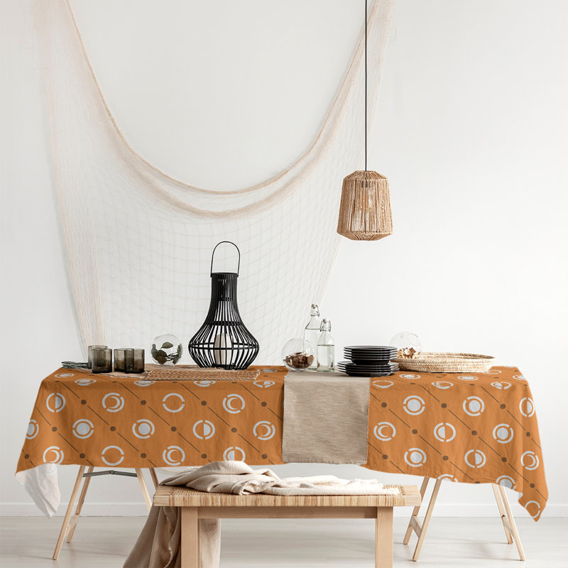 Classic Moon Phases Tablecloth, Orange/Black