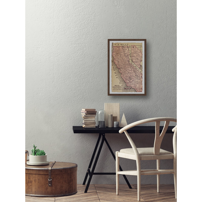 Carte de la Californie - reproduction de cadre photo sur papier, H 18 po x l 12 po x 1,5 po