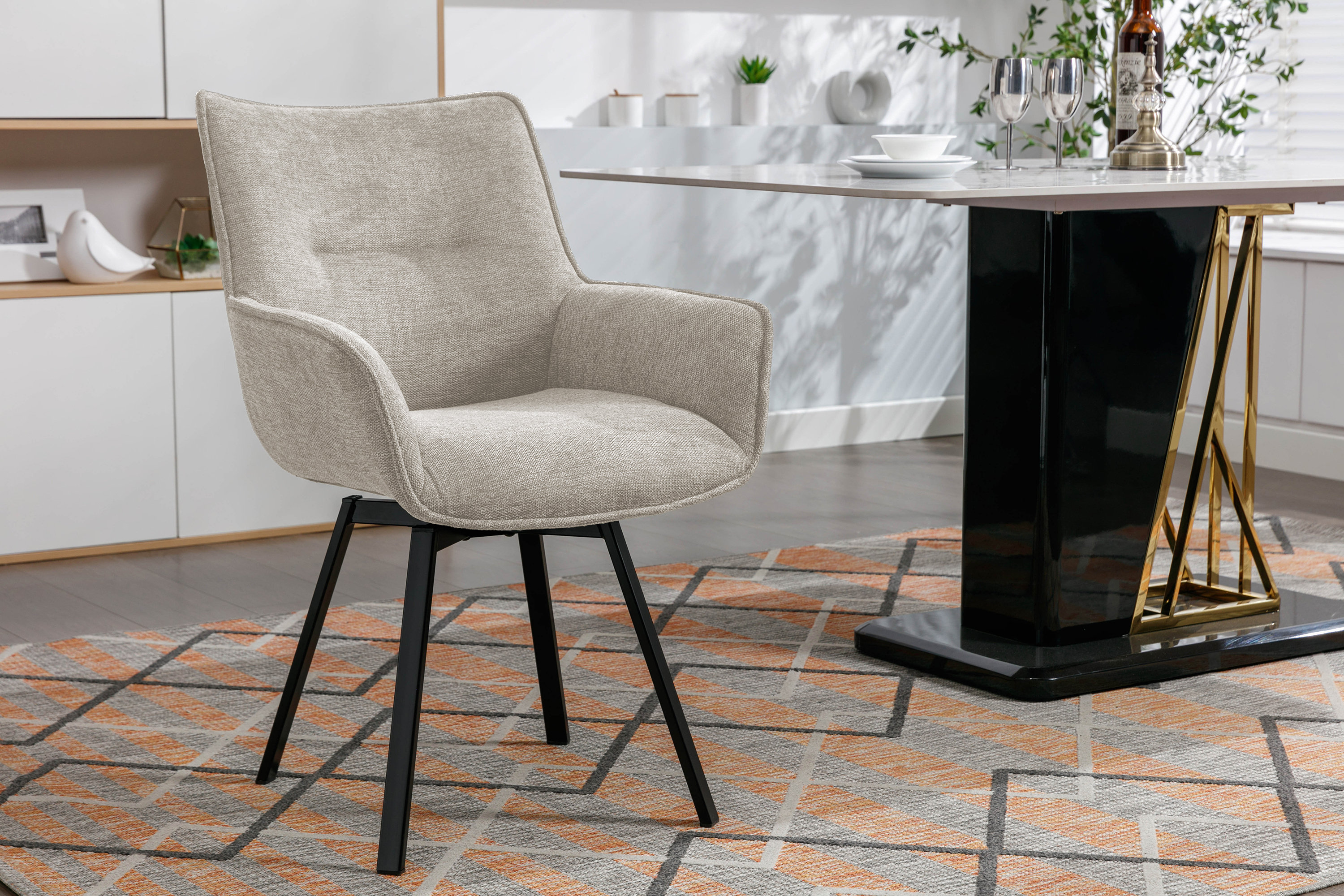 George Oliver Heid Swivel Fabric Dining Chair with Steel Legs & Reviews ...