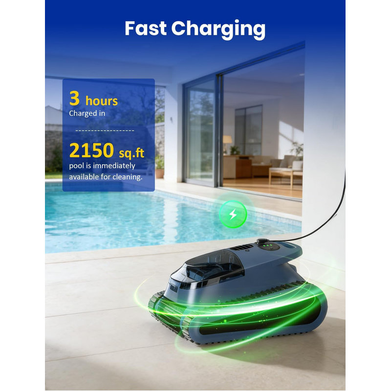 Cordless Robotic Pool Cleaner, Pool Vacuum for Inground Pools, Wall and Waterline Cleaning, Powerful Suction and Replaceable Battery, 180 min Battery Life for Pool Up to 2150 Sq.ft